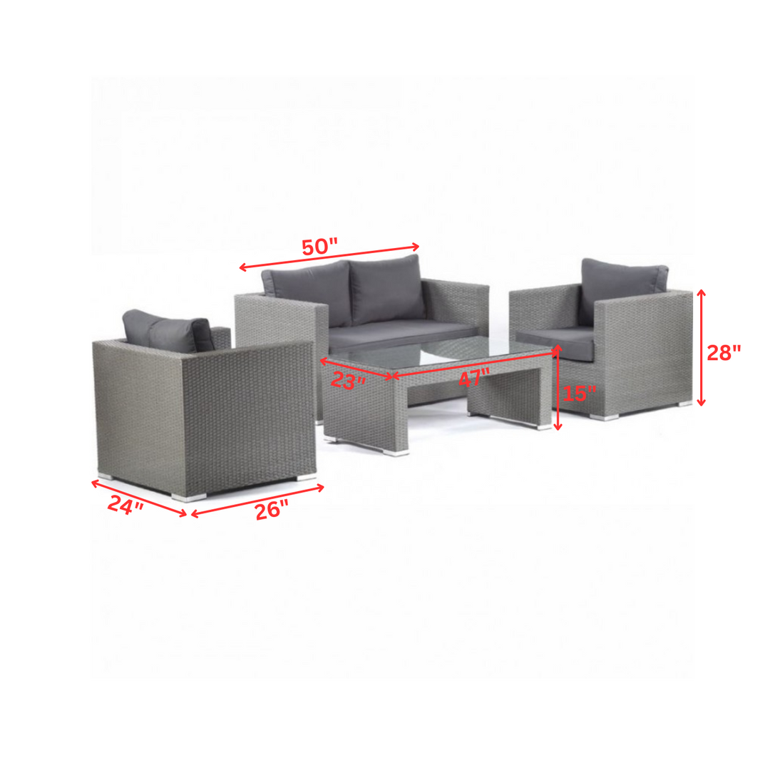 Nazaire Outdoor Garden Balcony Sofa Set 2 Seater, 2 Single seater and 1 Center Table Set (Grey)