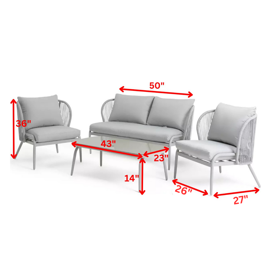 KESO Outdoor Sofa Set 2 Seater , 2 Single seater and 1 Center Table Set (Light Silver) Braided & Rope