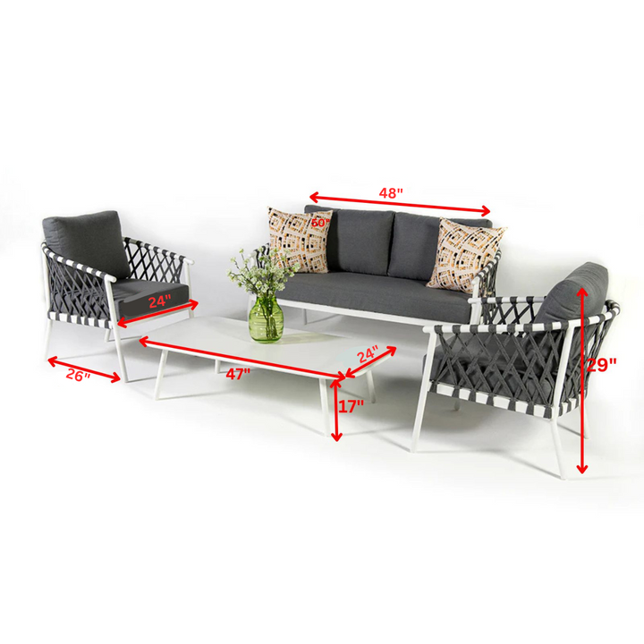 Etta Outdoor Sofa Set 2 Seater , 2 Single seater and 1 Center Table (White +Grey) Braided & Rope