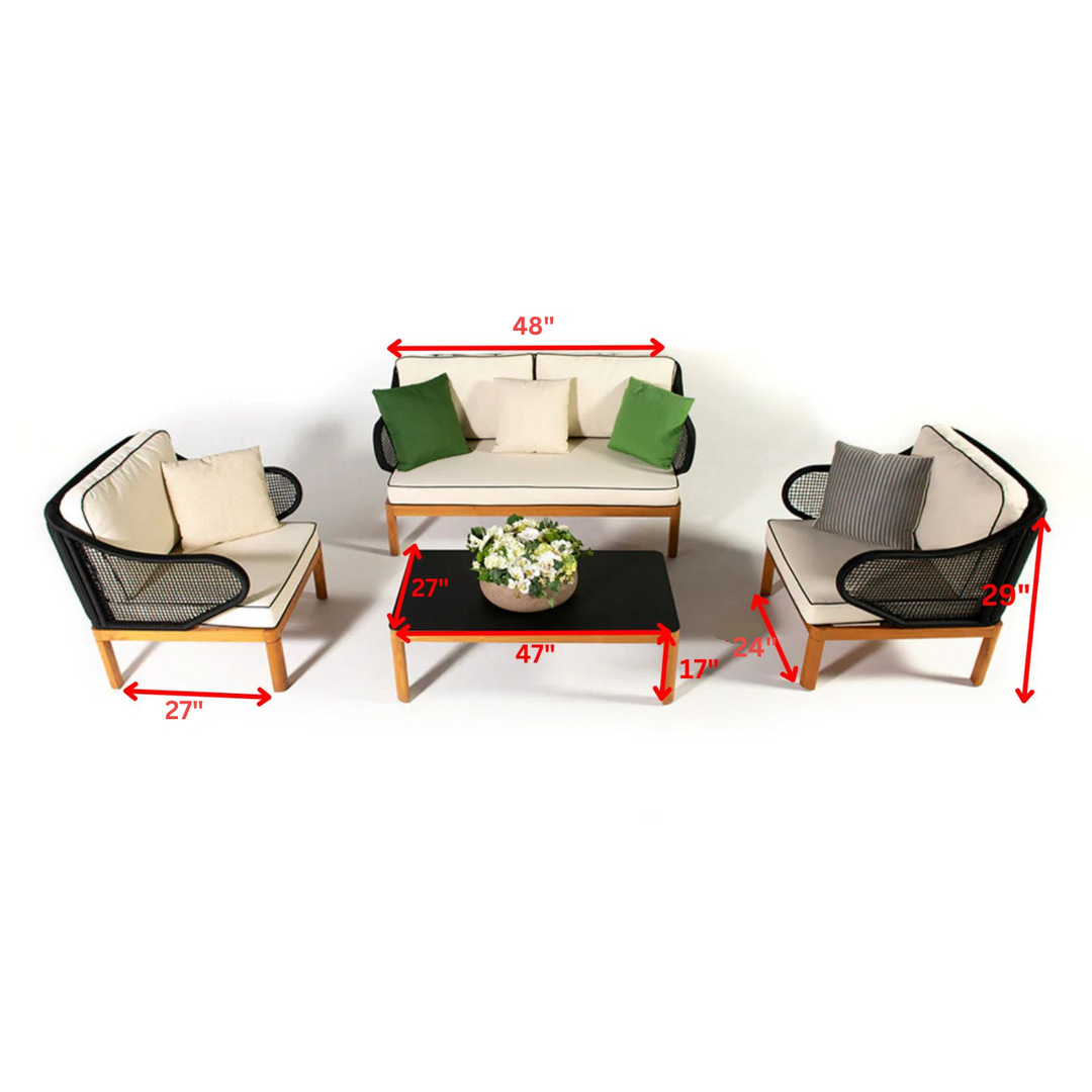 Laur Outdoor Sofa Set 2 Seater , 2 Single seater and 1 Center Table (Black + Beige) Braided & Rope