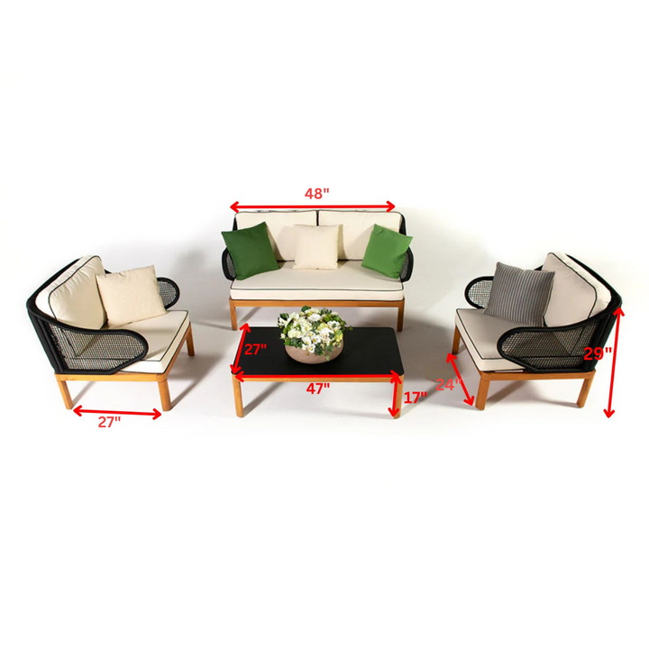 Laur Outdoor Sofa Set 2 Seater , 2 Single seater and 1 Center Table (Black + Beige) Braided & Rope
