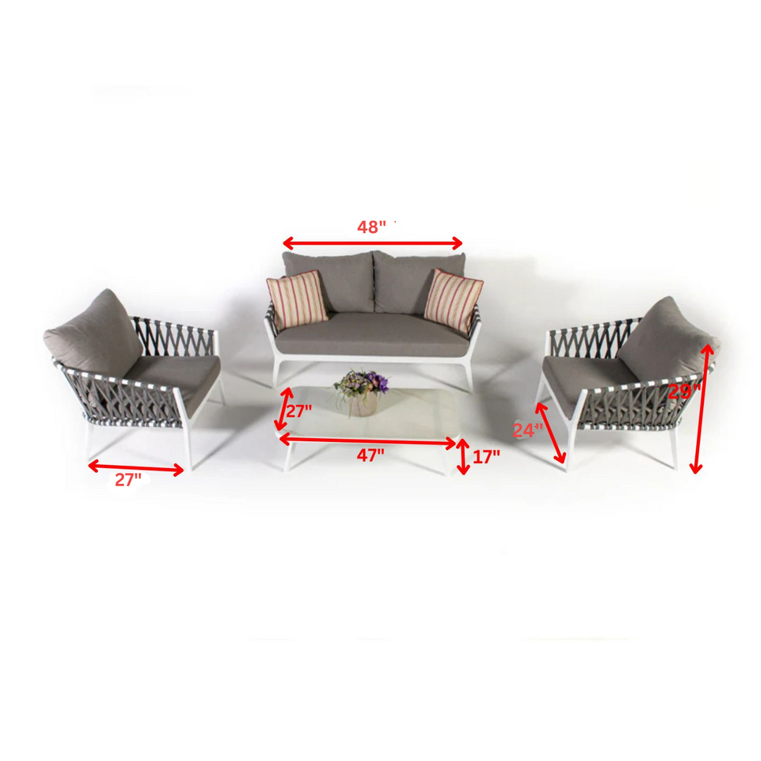 Mazzanti Outdoor Sofa Set 2 Seater , 2 Single seater and 1 Center Table (White + Brown) Braided & Rope