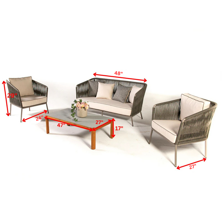 Ciro Outdoor Sofa Set 2 Seater , 2 Single seater and 1 Center Table (Dark Grey + Beige) Braided & Rope