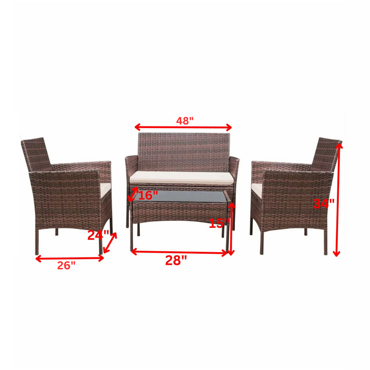 Faus Outdoor Sofa Set 2 Seater , 2 Single seater and 1 Center Table (Brown + White)