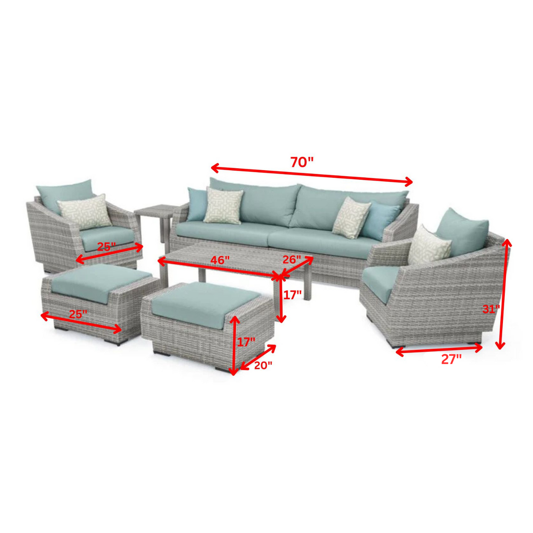 Arlons Outdoor Garden Balcony Sofa Set 3 Seater, 2 Single seater, 2 Ottoman and 1 Center Table Conversation Set (Silver+Dark Grey)
