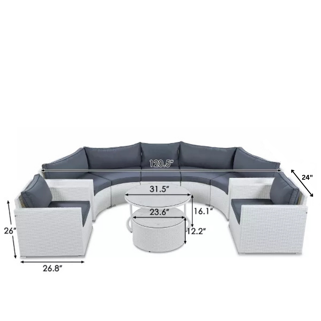 Leone  Outdoor Sofa Set 7 Seater and  2 Tables Set (White + Grey)