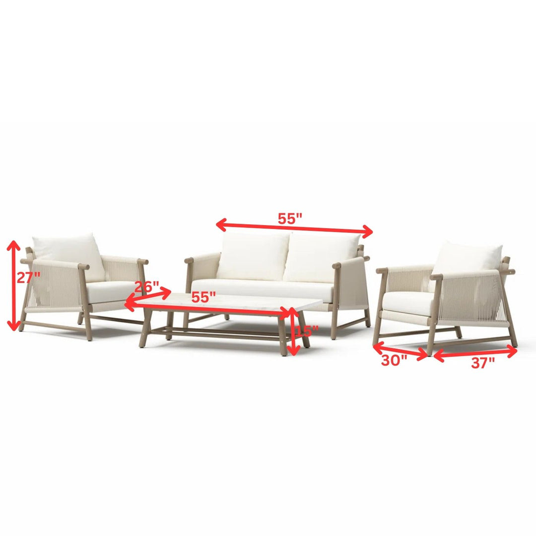 Alfi Outdoor Sofa Set 2 Seater, 2 Single seater and 1 Center Table Braided & Rope (Cream)