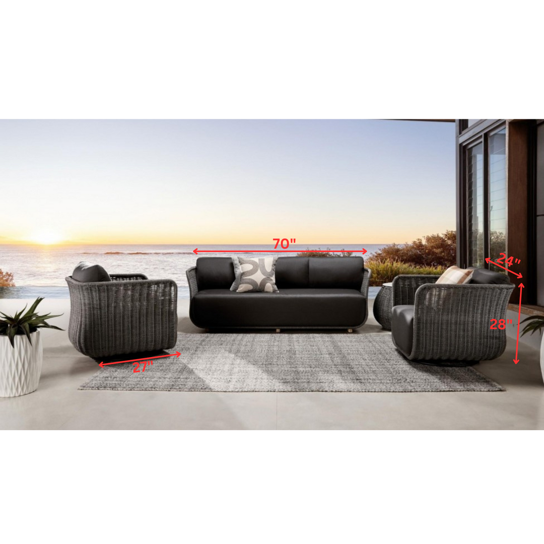 Rocco Outdoor Sofa 3 Seater, 2 Single Seater (Dark Grey) Braided & Rope