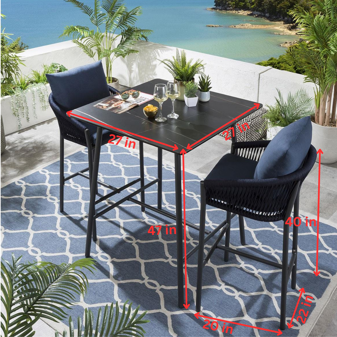 Beatriz Outdoor Patio Bar Set 2 Chairs and 1 Table Set Braided & Rope