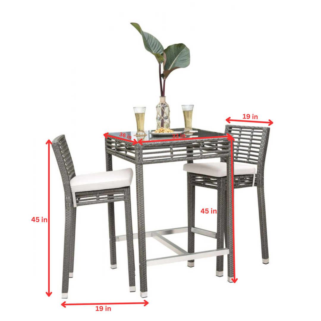 Vanna Outdoor Patio Bar Sets 2 Chairs and 1 Table (Grey)