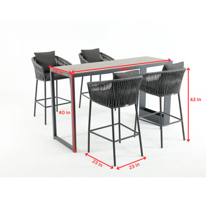 Pirlo Outdoor Patio Bar Sets 4 Chairs and 1 Table (Dark Grey)