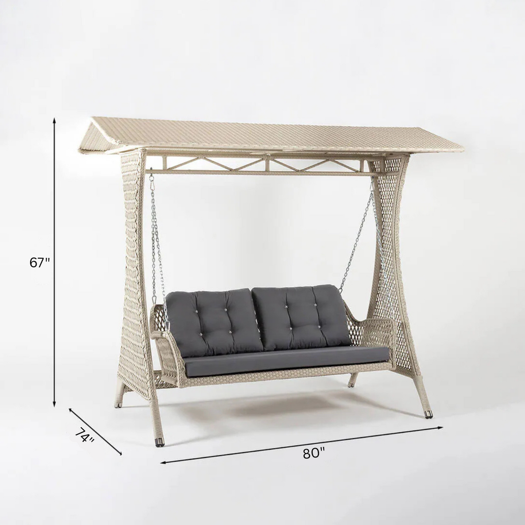 Ezio Double Seater Hanging Swing With Stand For Balcony, Garden Swing (Cream)