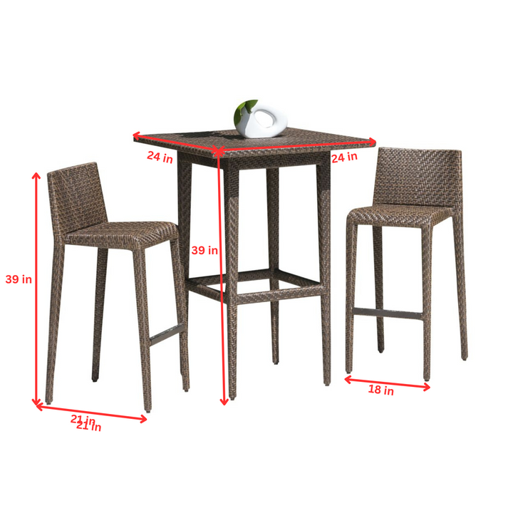 Arcuri Outdoor Patio Bar Sets 2 Chairs and 1 Table (Brown)