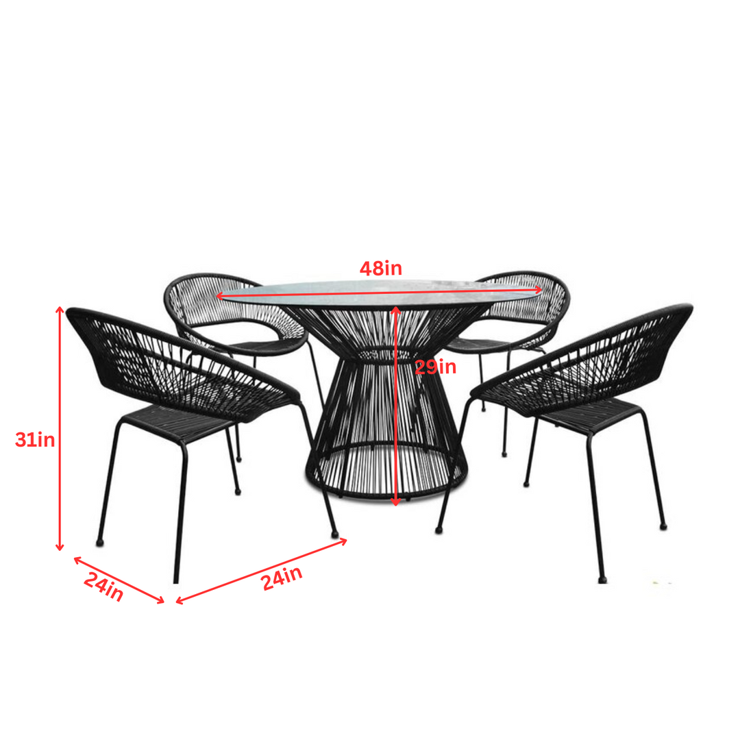 Ines Outdoor Patio Dining Set 4 Chairs and 1 Table (Black)