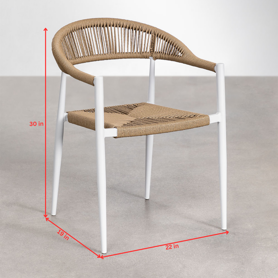 Trinidad Outdoor Patio Dining Seating Set 4 Chairs and 1 Table Set (White) Braided & Rope