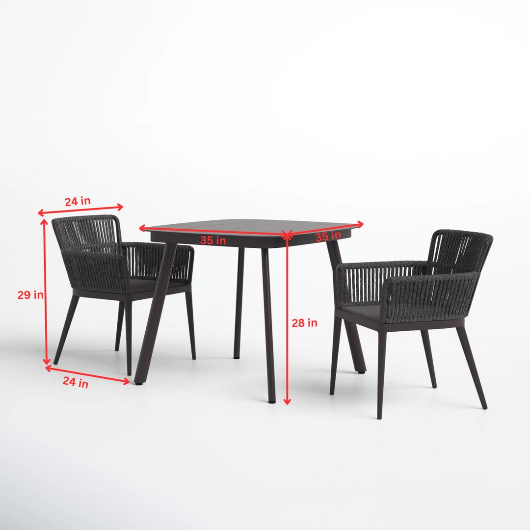 Isabel Outdoor Patio Seating Set 2 Chairs and 1 Table Set (Dark Brown) Braided & Rope