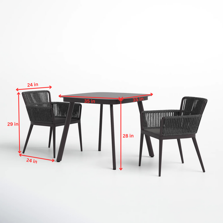 Isabel Outdoor Patio Seating Set 2 Chairs and 1 Table Set (Dark Brown) Braided & Rope