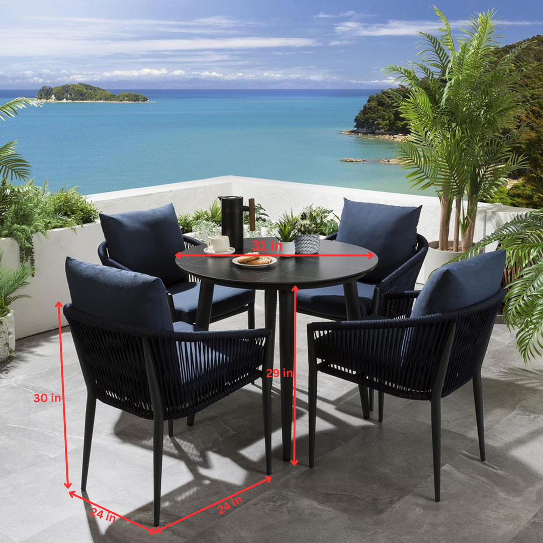 Hernando Outdoor Garden Patio Dining Set 4 Chairs and 1 Table Set (Blue+Black) Braided & Rope