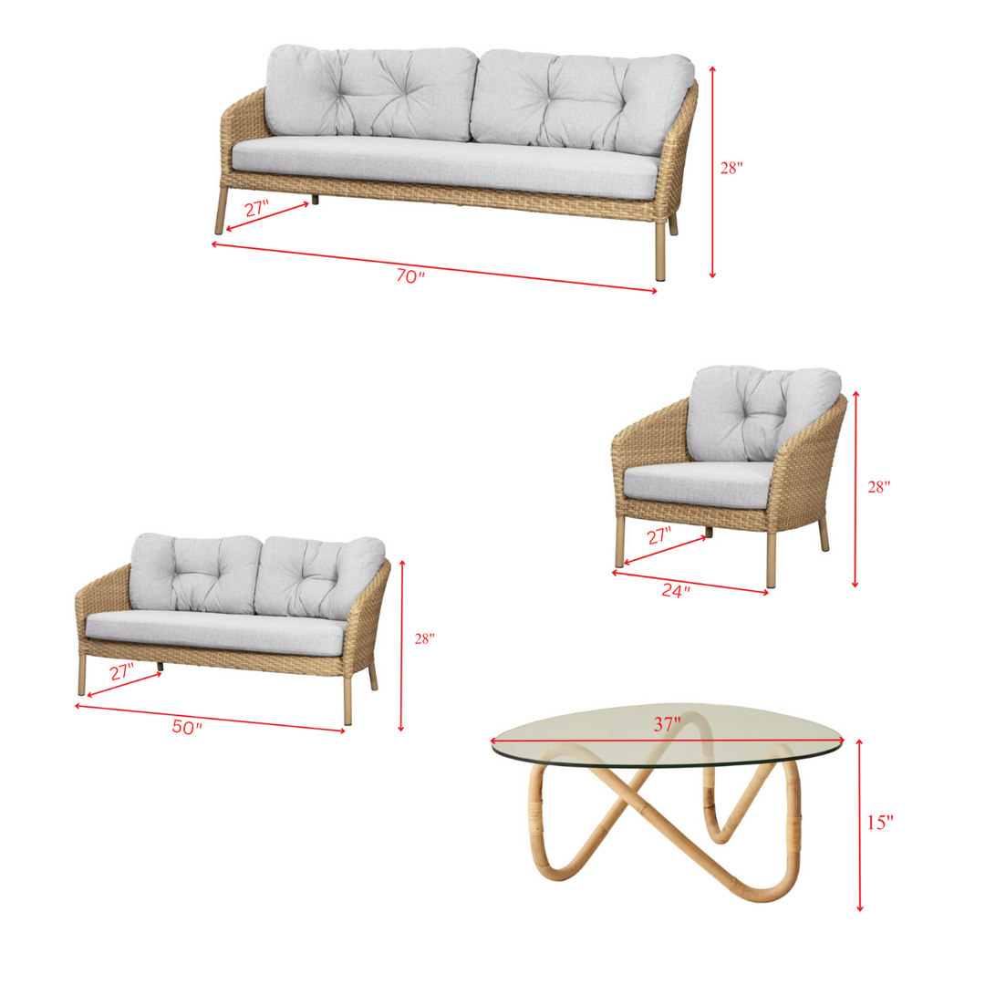 Luigi Outdoor Patio Sofa Set 3 Seater, 2 Seater 1 Single Seater and 1 Center Table  (Brown)