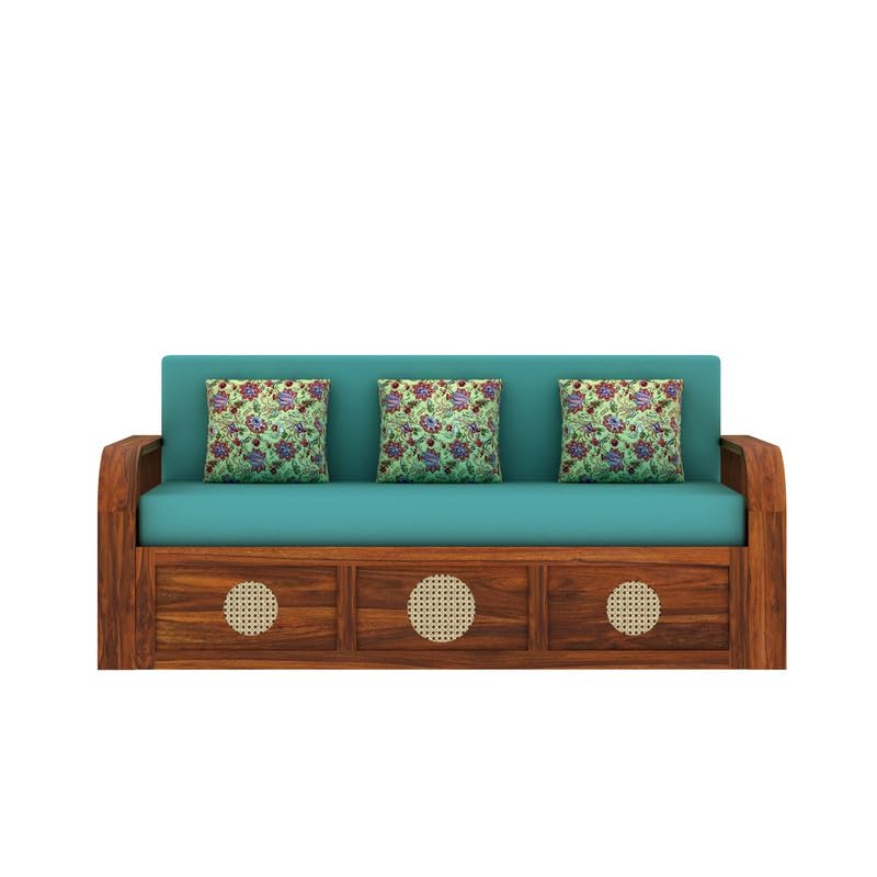 Cosmos Solid Sheesham Wood 3 Seater Sofa Cum Bed With Headboard Design - 1 Year Warranty