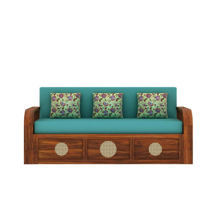 Cosmos Solid Sheesham Wood 3 Seater Sofa Cum Bed With Headboard Design - 1 Year Warranty