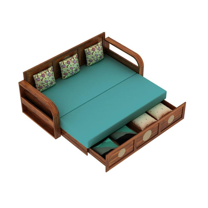 Cosmos Solid Sheesham Wood 3 Seater Sofa Cum Bed With Headboard Design - 1 Year Warranty