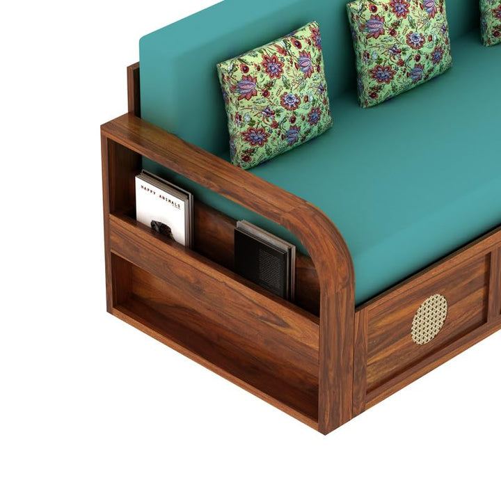 Cosmos Solid Sheesham Wood 3 Seater Sofa Cum Bed With Headboard Design - 1 Year Warranty