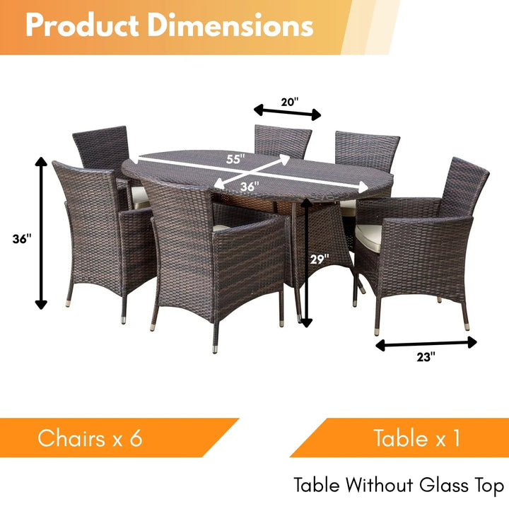 Palesa 7-Piece Outdoor Rattan Wicker Dining Table Set