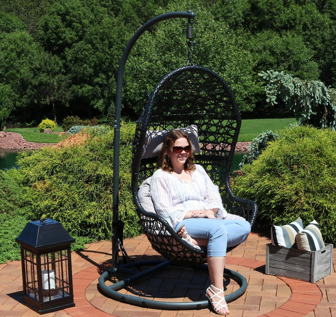 Perron Single Seater Hanging Swing With Stand For Balcony, Garden Swing (Black)