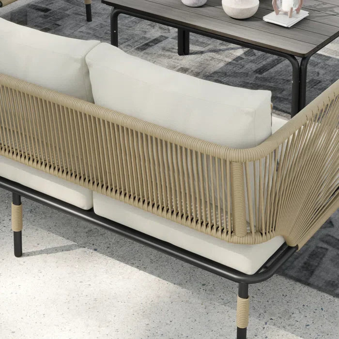 Kylie Outdoor Sofa Set 3 Seater , 2 Single seater and 1 Center Table Braided & Rope(Tan)