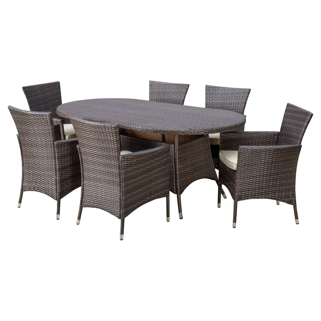 Palesa 7-Piece Outdoor Rattan Wicker Dining Table Set