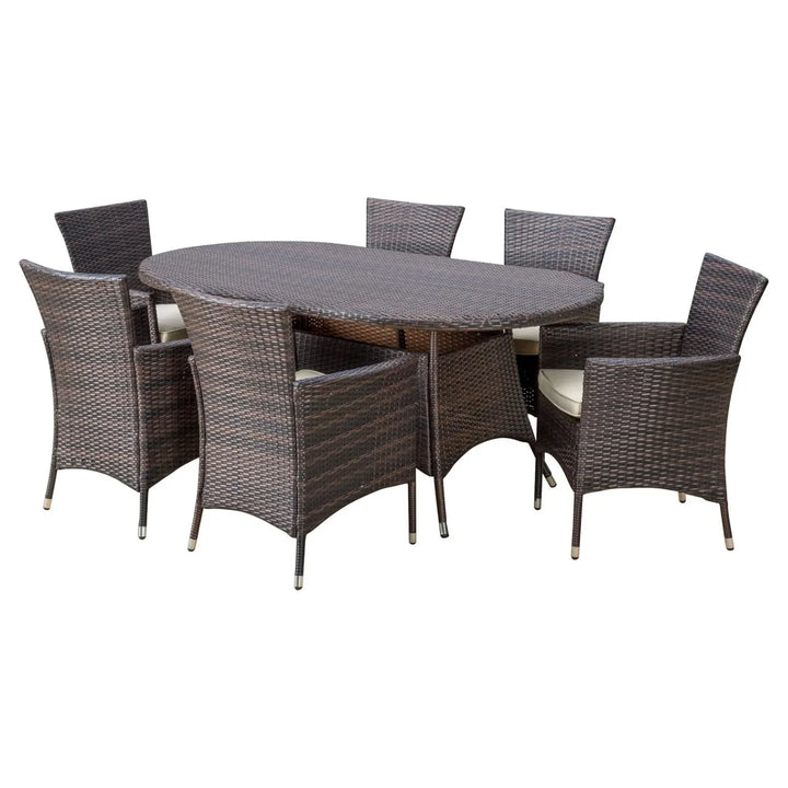 Palesa 7-Piece Outdoor Rattan Wicker Dining Table Set