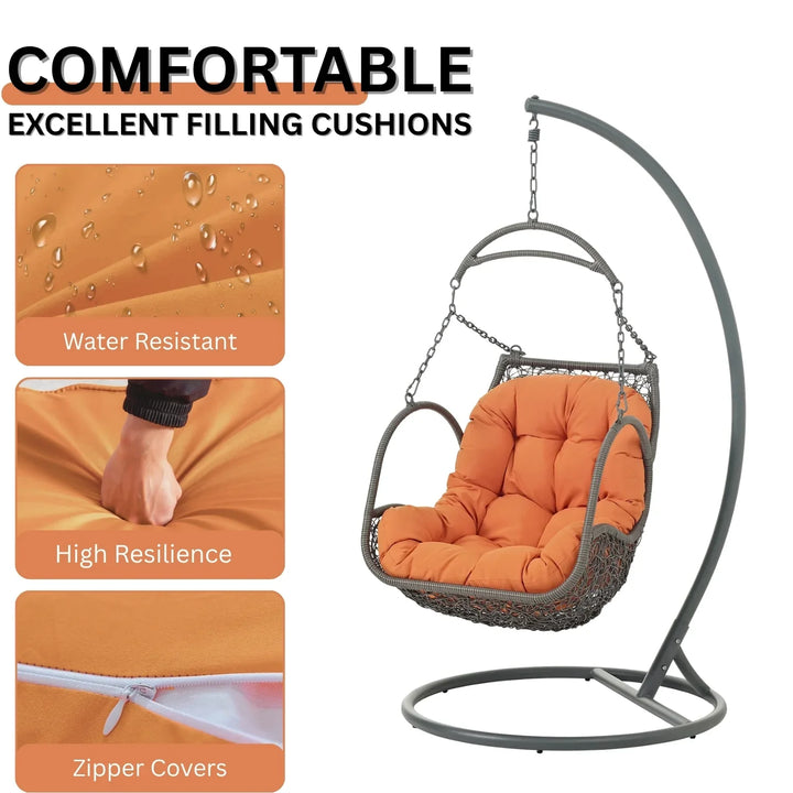 Folake Outdoor Rattan Wicker Hanging Swing Chair with Cushion