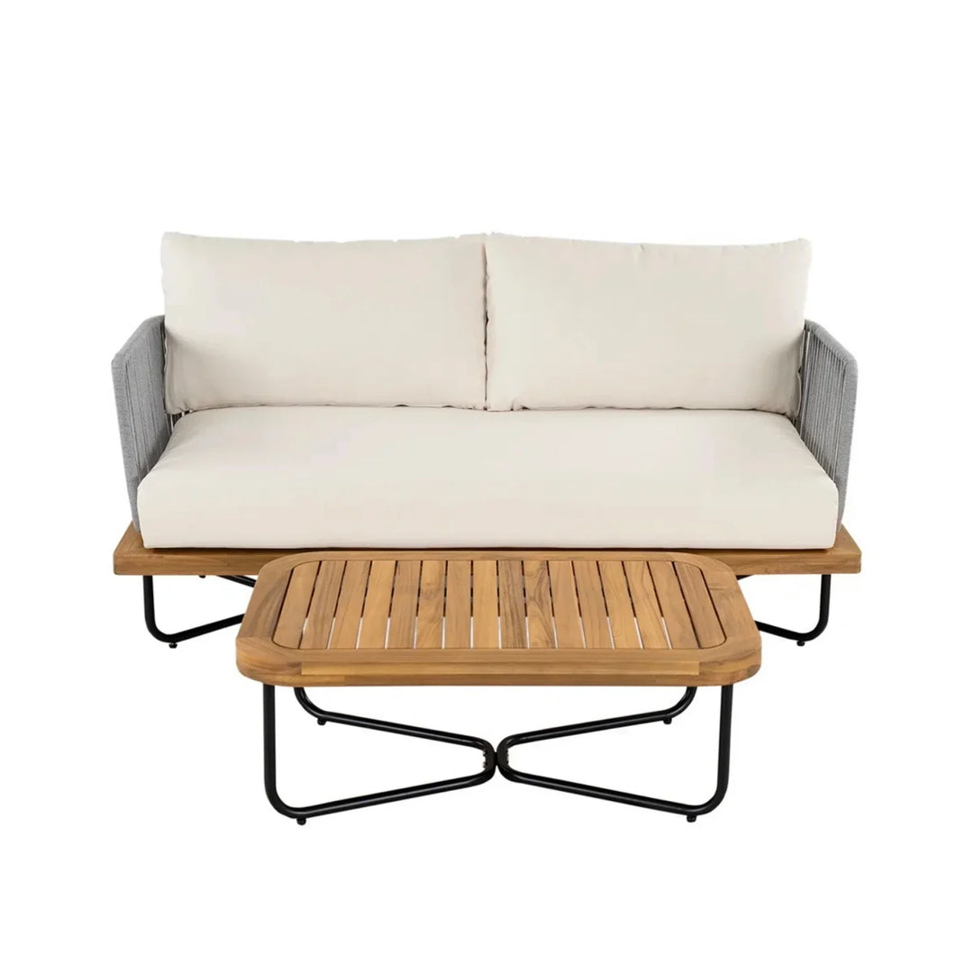 Vibhuti Outdoor 4-Piece Rope Woven Conversation Sofa Set with Wooden Top Table