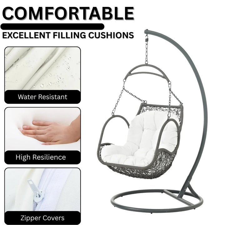 Jumoke Outdoor Rattan Wicker Hanging Swing Chair with Cushion