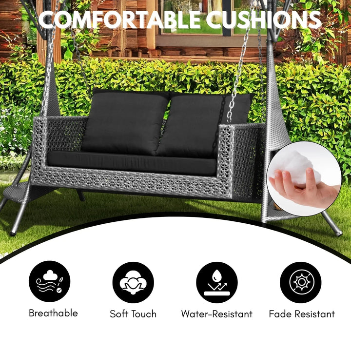 Cornelia Outdoor Rattan Wicker 2-Seat Patio Swing Chair with Shade & Cushions