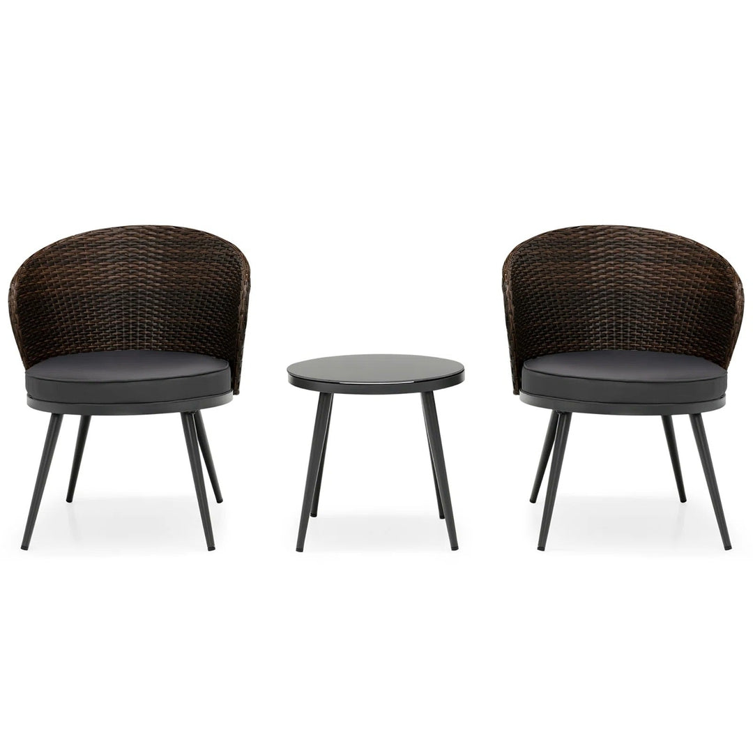 Stilt Outdoor Patio Seating Set 2 Chairs and 1 Table Set (Black + Brown)
