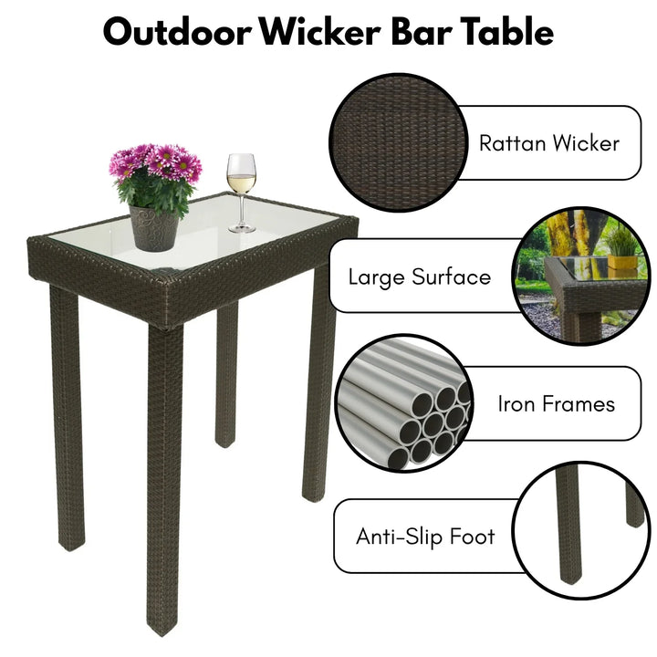 Verena Outdoor Rattan Wicker Bar Glass Top Table