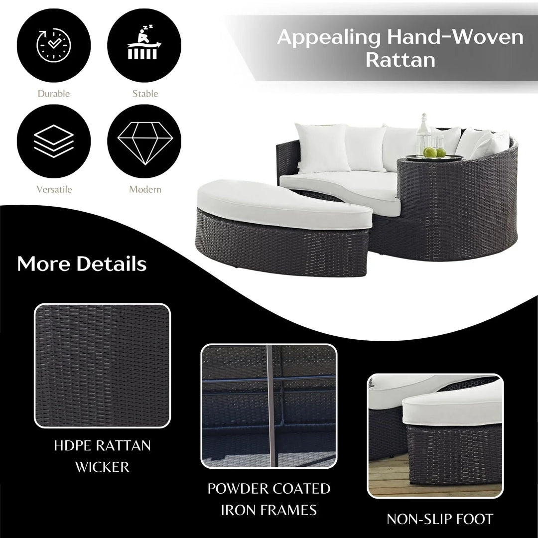 Freja Outdoor Rattan Wicker Daybed (Dark Brown & White)