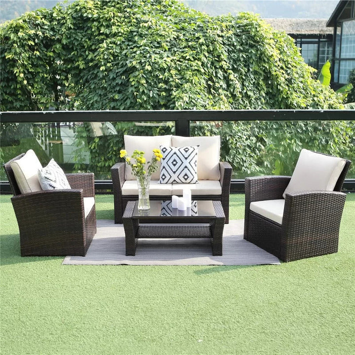 Leveque Outdoor Sofa Set 2 Seater, 2 Single seater and 1 Center Table (Brown)