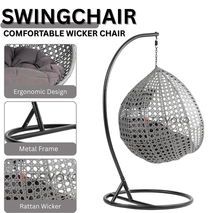 Nainika Single Seater Rattan & Wicker Swing (Grey)