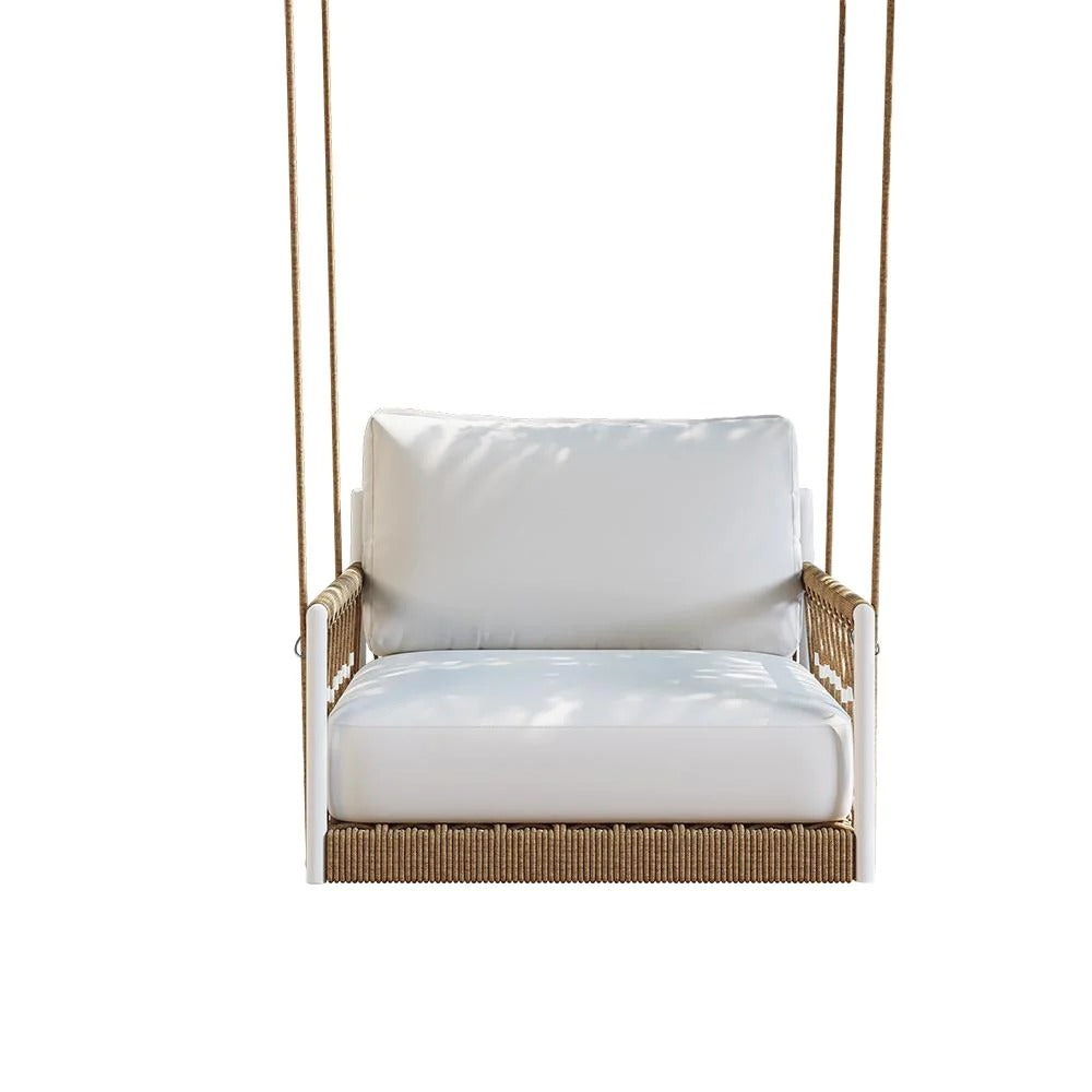 Ulek Single Seater Hanging Swing Without Stand For Balcony , Garden Swing (White + Tan) Braided & Rope