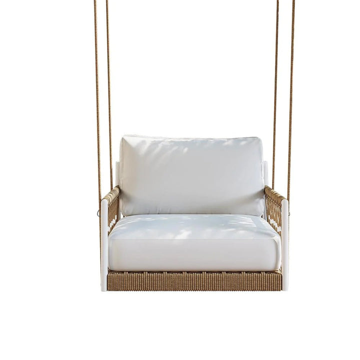 Ulek Single Seater Hanging Swing Without Stand For Balcony , Garden Swing (White + Tan) Braided & Rope