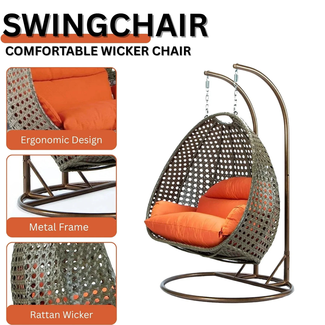 Fang Double Seater Hanging Swing Chair (Dark Brown/Orange)