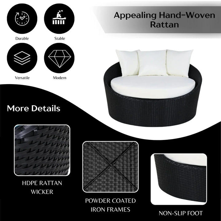 Gro Outdoor Rattan Wicker Daybed with Glass Top Table