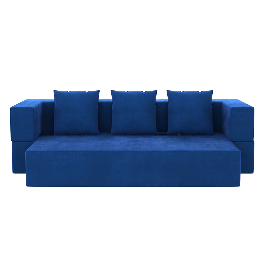 Sanya Premium Velvet 3 Seater Fabric Sofa Cum Bed - Blue