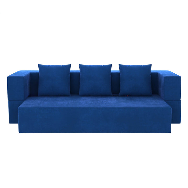 Sanya Premium Velvet 3 Seater Fabric Sofa Cum Bed - Blue
