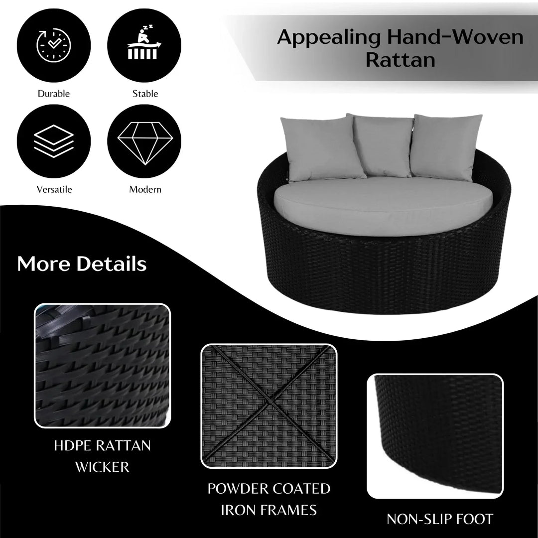 Helene Outdoor Rattan Wicker Daybed with Glass Top Table