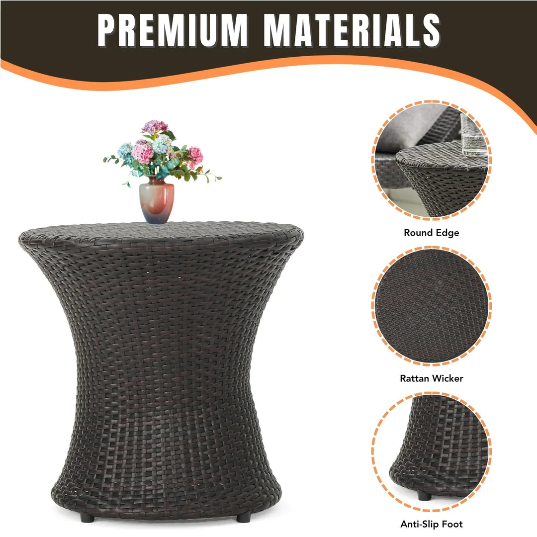 Faustine Outdoor Wicker Round Patio End Table