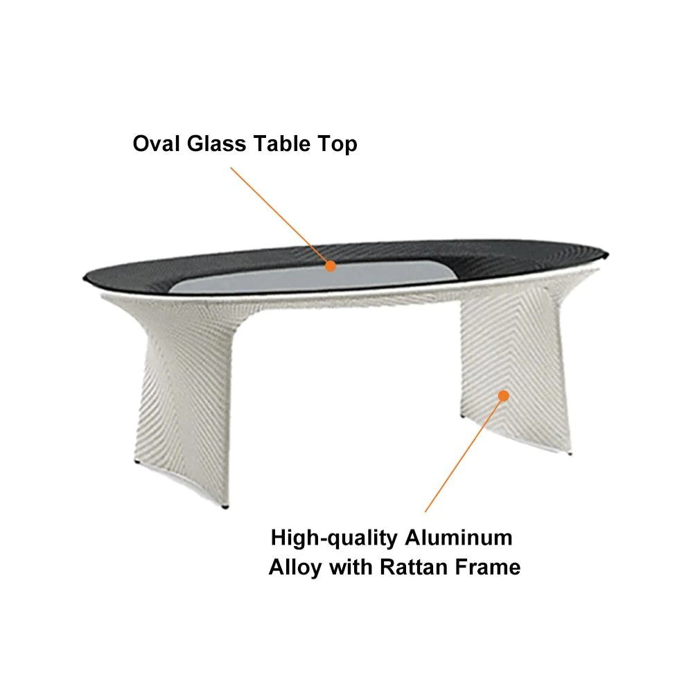 Modero Outdoor Patio Seating Set 6 Chairs and 1 Table Set (Tan + White)